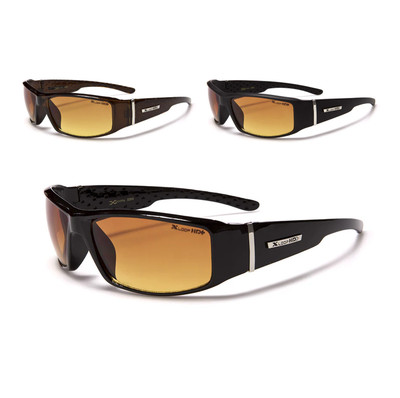 X Loop Sunglasses HD High Definition Amber Lenses Wrap Around Plastic Frame Men.