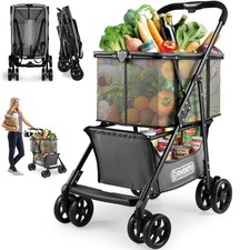Folding Shopping Cart, 80lbs Collapsible Grocery ...
