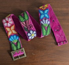 Vintage 100 Wool Hand Embroidered Belt Colorful Floral Artisan Hippy Boho M L