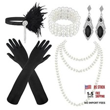 Maitys 1920s Accessories Set for Women Flapper Costume Feather Black Vintage