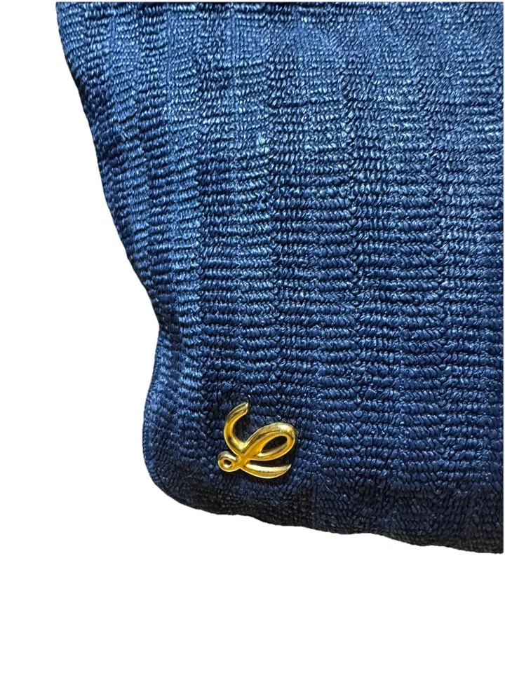 LOEWE Woven Navy Blue Tonal Striped Raffia Shoulder Bag Beach Bag Auth Vacay - Image 2 of 4