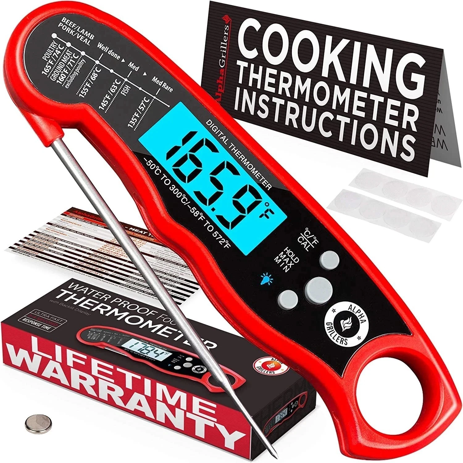 Alpha Grillers Instant Read Meat Thermometer DiAlpha Ggital LCD Cooking BBQ Food