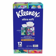 Kleenex Ultra Soft 3-Ply Facial Tissues, Cube Boxes (85 tissues/box, 12 packs)