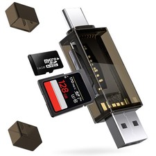 SD Card Reader, QimKero Dual Connector USB 2.48"L x 0.7"W x 0.39"H, Brown