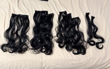Black Clip-In Synthetic Wavy Hair Extensions Set 18in for Women 8 pieces 