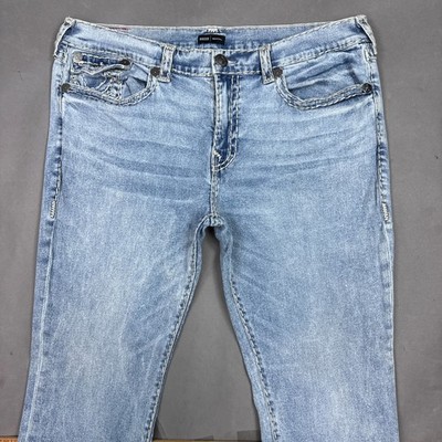 True Religion Jeans Men 42x34 Blue Rocco Super T Flap Thrashed Destroyed Stretch