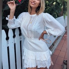 LoveShackFancy LORELAI Tiered Ruffle Mini Dress Broderie Anglaise Cotton Medium