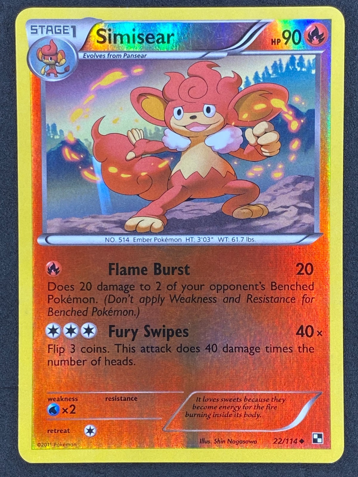 Pokémon Simisear Reverse Holo 22/114 BLW Black & White LP/NM