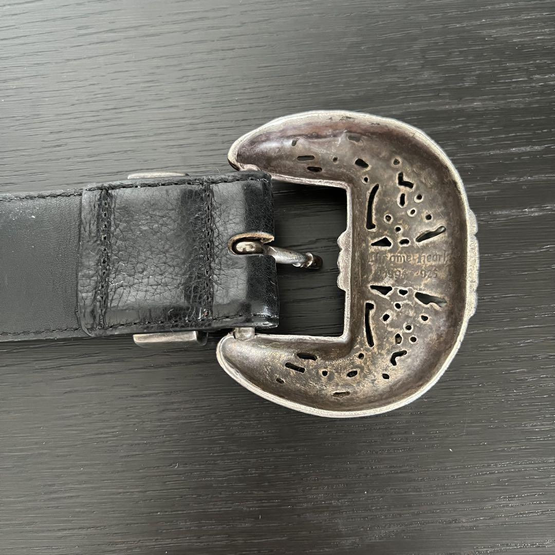 CHROME HEARTS Belt 925 Sterling Silver Buckle Black Leather CHROME HEARTS Belt 925 Sterling Silver Buckle Black Leather