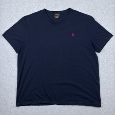 Polo Ralph Lauren T Shirt Mens XL Navy Blue V Neck Short Sleeve Red Pony Classic