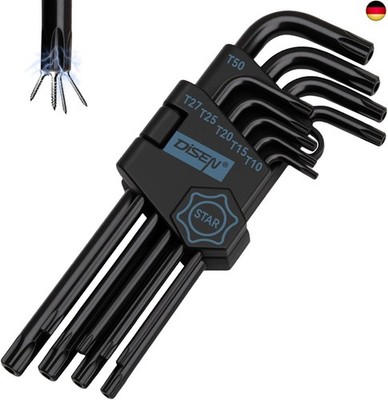 DISEN 9 Stück TORX Innensechskant Satz T10-T50 Langarm Sternschlüssel Satz W