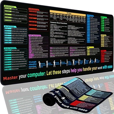 Excel Cheat Sheet Desk Pad Mat (11.8x31.5in) - XL Excel Formulas Shotcuts Mouse