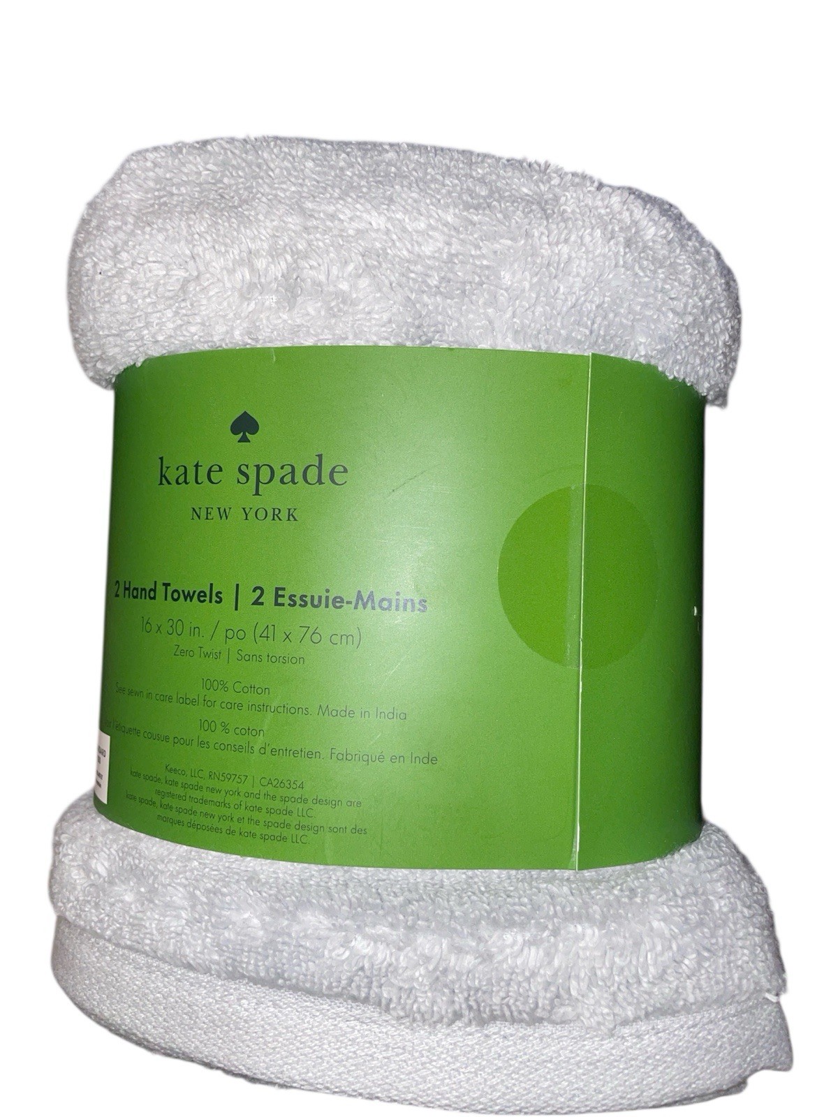 Kate Spade New York Set of 2 Hand Towels 100% Cotton Light Gray 16"x30" NWT thumbnail 2