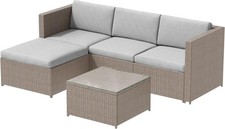 Modernluxe 3 Piece Rattan Garden Sofa Set Outdoor Furniture Khaki Collect NN5