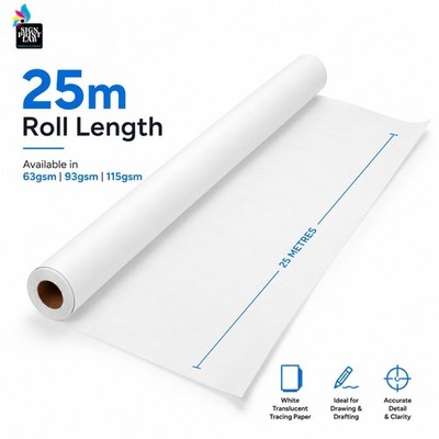 Transparentpapier Rolle 25 Meter - 63/93/115 g/m² | 2'' Kern | Kunst, Zeichnen, Nähen