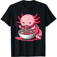 Anime Kawaii Axolotl Eating Ramen Noodles T-Shirt Made in Usa
