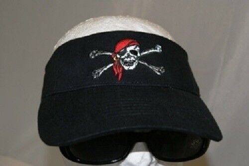 Jolly Roger Pirate Red Hat Black Visor hat cap - Picture 1 of 1