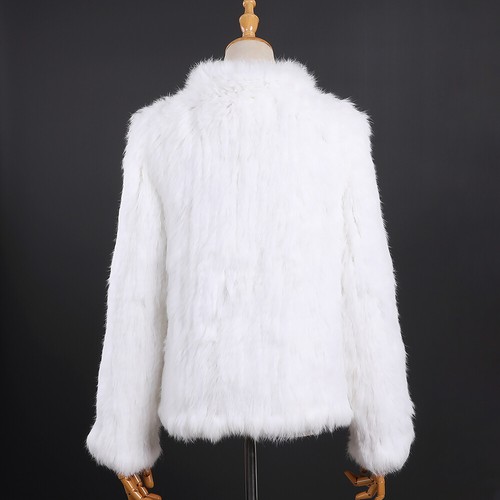 Women's Winter Genuine Rabbit Fur Knitted Jacket Long Sleeve Stand Collar Coat - Picture 36 of 48