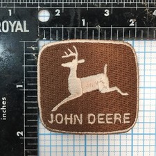 VINTAGE JOHN DEERE 2" IRON ON PATCH - BROWN WITH KHAKI STITCHING - VERSION 1