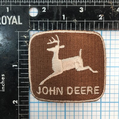VINTAGE JOHN DEERE 2'' IRON ON PATCH - BROWN WITH KHAKI STITCHING - VERSION 1