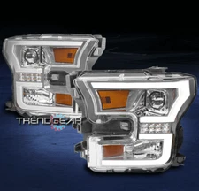 2015-2017 FORD F-150 PICKUP TRUCK DRL LED STRIP PROJECTOR HEADLIGHTS LAMP CHROME