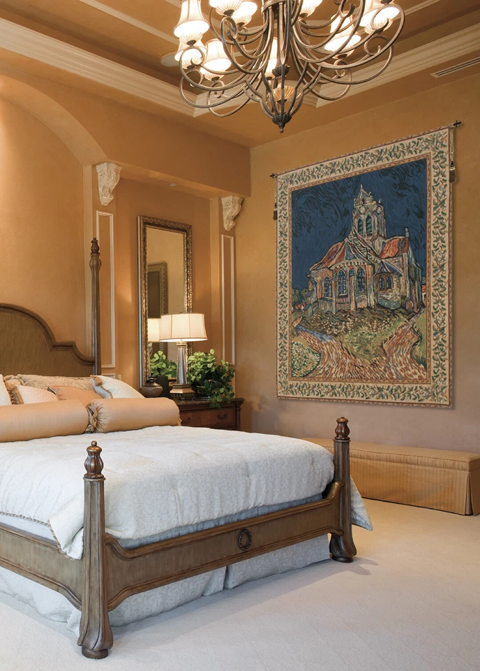 Vincent Van Gogh's Church of Auvers, Belgian Woven Art Tapestry - Image 2 of 4