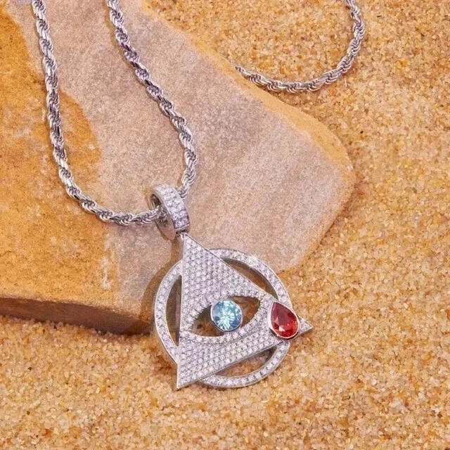 3Ct Round Lab Created Diamond Evil Eye Men's Charm Pendant 14K White Gold Plated - Image 2 of 4