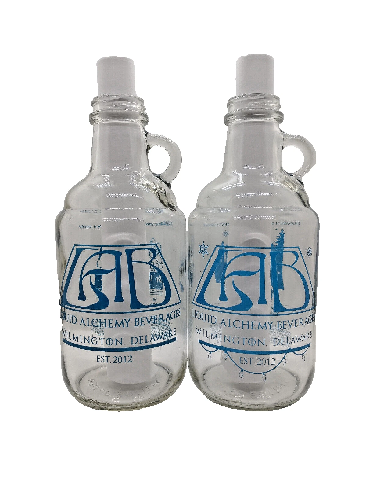 RARE   LIQUID ALCHEMY Delaware   DE LOT of 2 24 oz. Brewing Beer Glass Growler