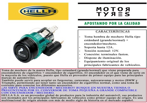 TOMA MECHERO HEMBRA HELLA 12V LUZ + CIGARRILLOS COCHE MOTO FURGO eBay