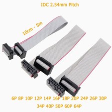 IDC 2.54mm Pitch 6-64 Pin Flat Ribbon Cable Female Connectors Length 10CM - 5M