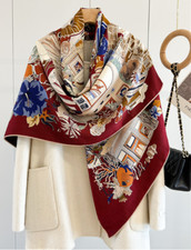 70 cashmere 30 silk garden double sided printed square Wrap shawl 135X135cm