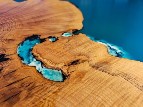 Ocean Blue Epoxy River Table ? Live Edge Walnut Wood Handmade - Picture 2 of 5