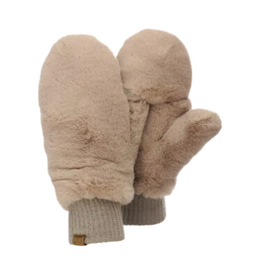 Women C.C Faux Fur Wrist Length Fingerless Sherpa Lined Mittens Gloves MOCHA New
