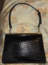 black short handle croc effect bag