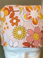 Retro spring floral reversible Adult Skull/Chemo Surgical Scrub Hat/Cap Handmade