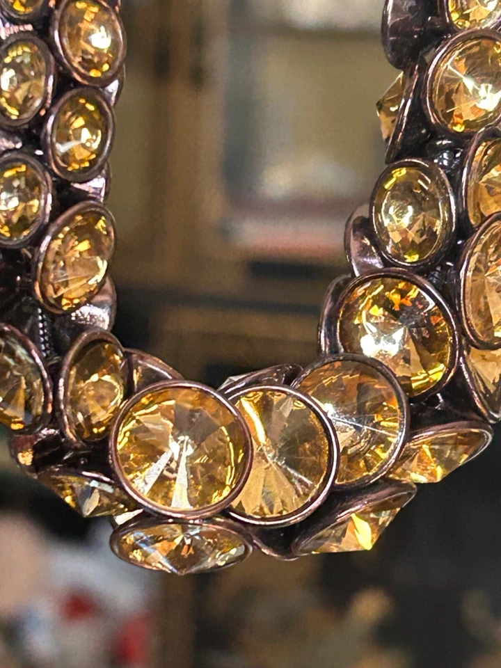 Fossil Brutalist Chunky Amber Rivoli Crystal Stone Collar Necklace Bronze - Image 4 of 4