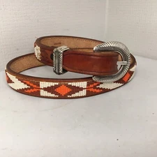 Tom H. Begay Hand Beaded Belt Navajo Native American Art Leather Hand Tooled