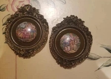 Vintage Pair Of Victorian sceneCourting Couple Mini Wall Art Placques Wall Pair 