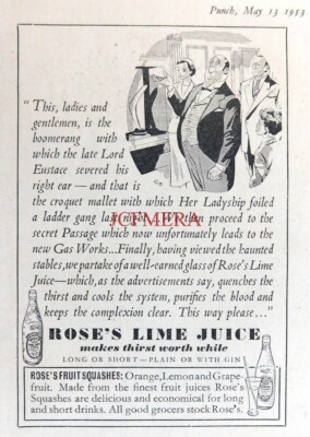 ROSE'S Limettensaft Kürbis Cordial Drinks ANZEIGE #2 Kleindruck 1953 670/166