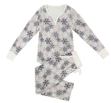 Nautica Women's 2PC Sleepwear Set Gray W/Multi Colored Snowflakes