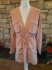 Pretty Little Thing Belted Utility Mini Dress Pocket Detail Sand Size 10 BNWT