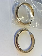 New Gold Tone Stainless Steel Hoop Earrings ribbed 6mm wide 30mm