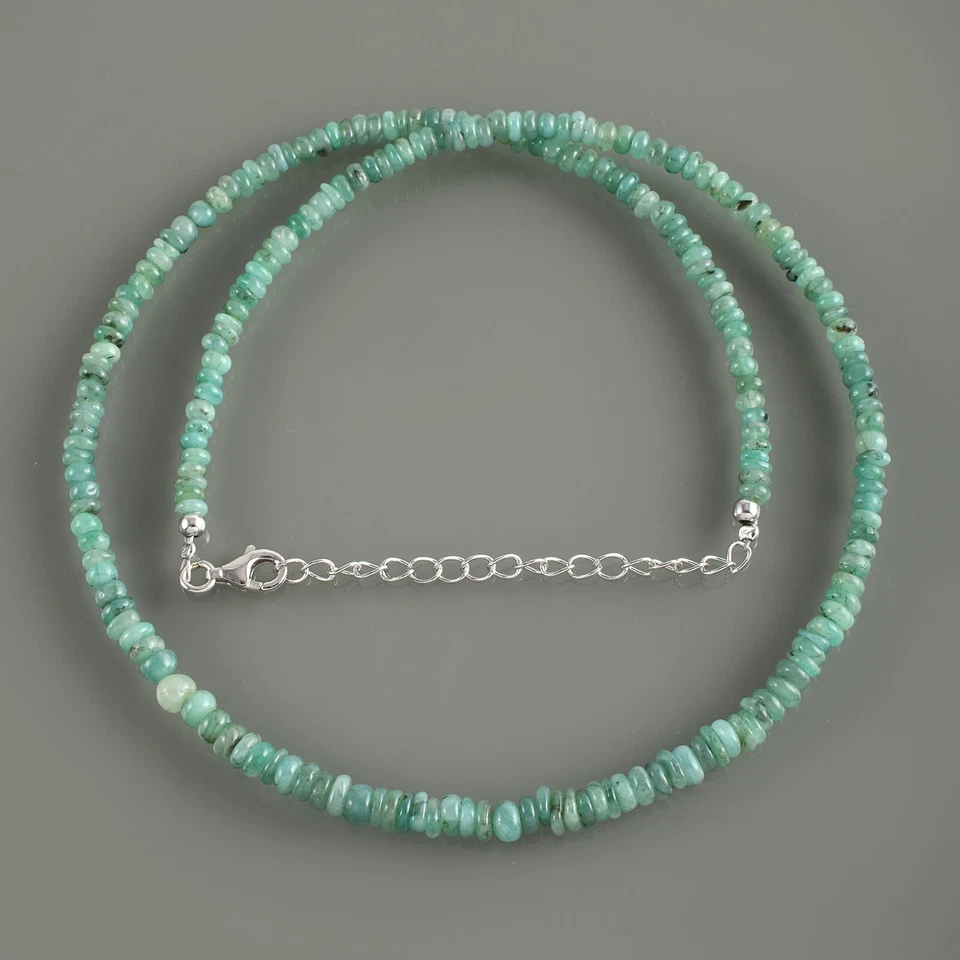 Natürliches Grün Smaragd 4-5mm Schlicht Rondell Perlen Kette 18 " Strand Damen - Bild 2 von 4