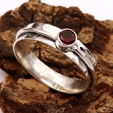 Garnet 925 Sterling Silver Band  Meditation Spinner Handmade Ring All Size-U-90