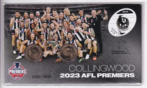 AUSTRALIAN PNC: 2023 $1  AFL PREMIERS COLLINGWOOD MAGPIES 2 COINS ..