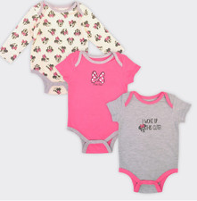 Minnie Mouse Baby Girl Lot of 3 Bodysuits NWT Pink Gray Woke Up Cute 3 6 9 mo.