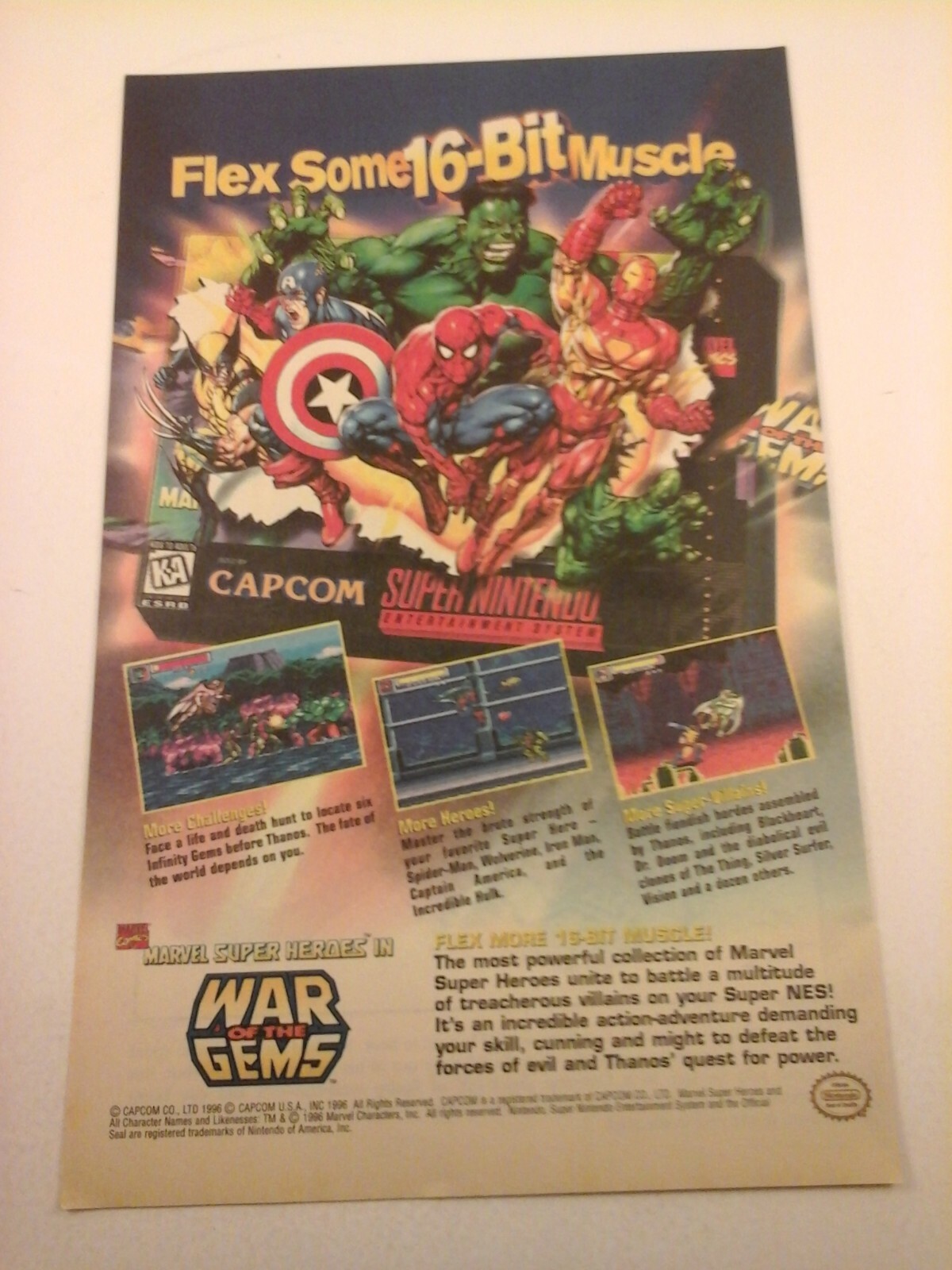 1996 Video Game Print Ad - WAR OF THE GEMS - SNES CAPCOM MARVEL