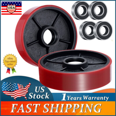 2PCS Pallet Jack/Truck Wheels Load Steering Wheel 7''x 2'' w/ Bearings Poly Tread
