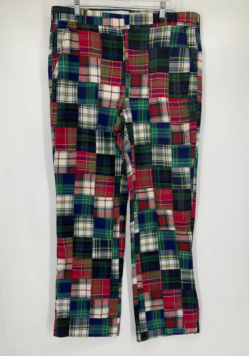 Vintage Halrin Bleeding Madras Patchwork Men s Casual Pants 38x32 60s 70s Slacks
