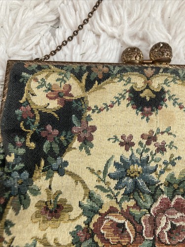 Vintage Antique 1920s Embroidered Handbag Purse Chain Top Handle Pretty French - Picture 2 of 6